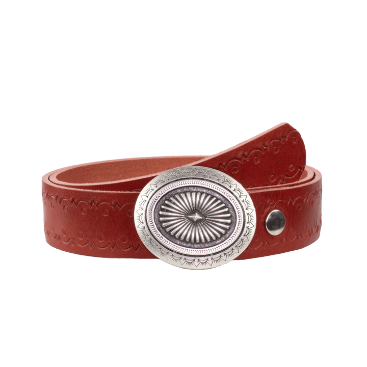 Ledergürtel 4cm mit Schnalle Floral silber rot Lochwelle
