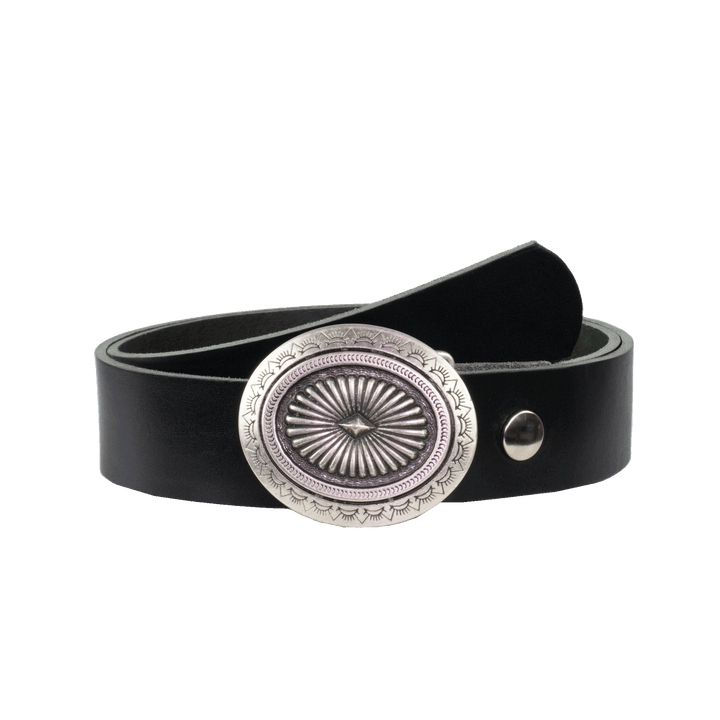 Ledergürtel 4cm mit Schnalle Floral silber schwarz ohne Muster