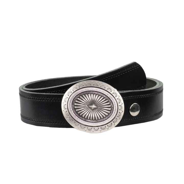 Ledergürtel 4cm mit Schnalle Floral silber schwarz Reißverschluss