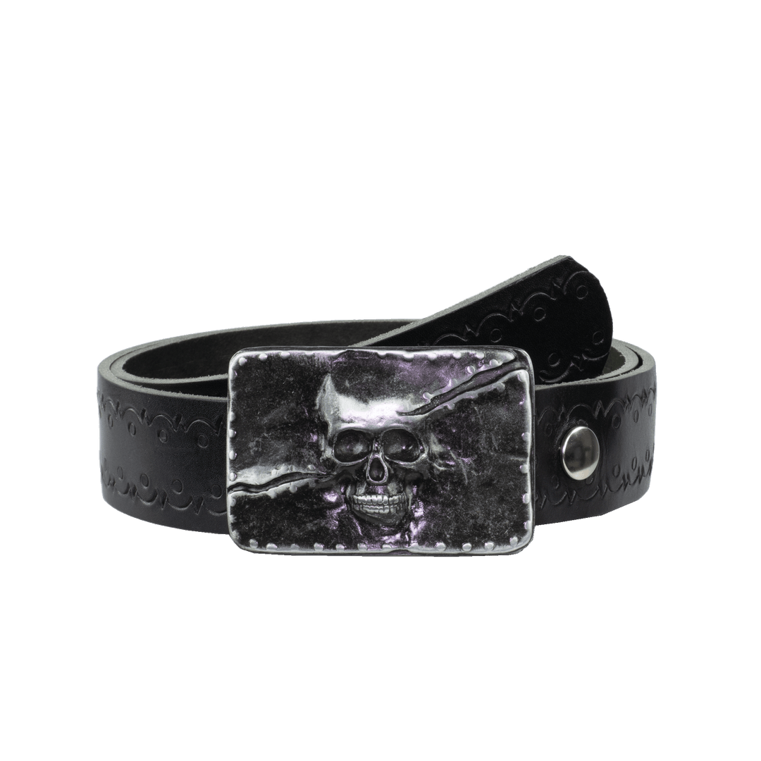 Ledergürtel 4cm mit Schnalle Totenkopf schwarz Lochwelle