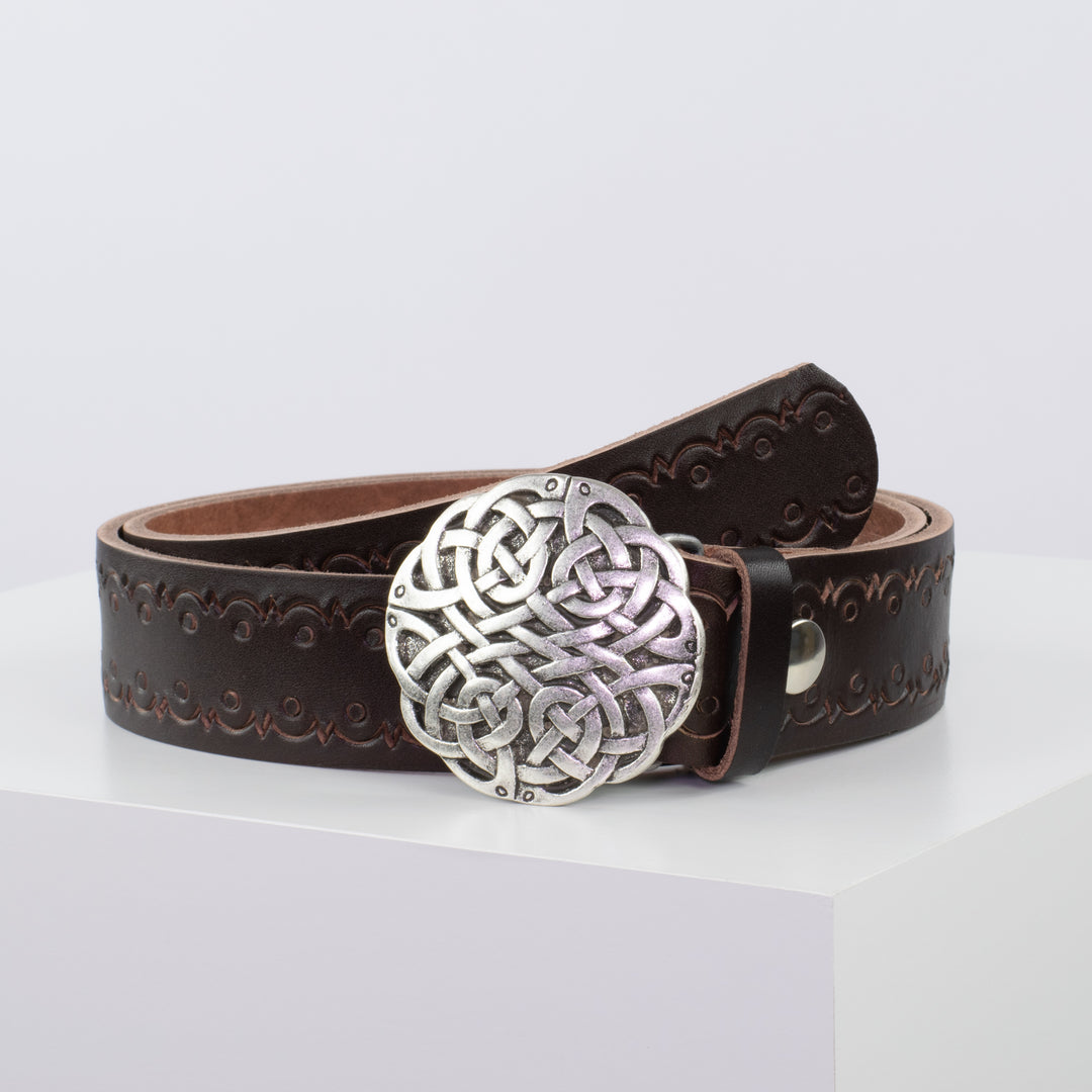 Ledergürtel 4cm mit Schnalle Gordischer Knoten dunkelbraun Lochwelle