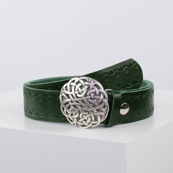 Ledergürtel 4cm mit Schnalle Gordischer Knoten grün Lochwelle