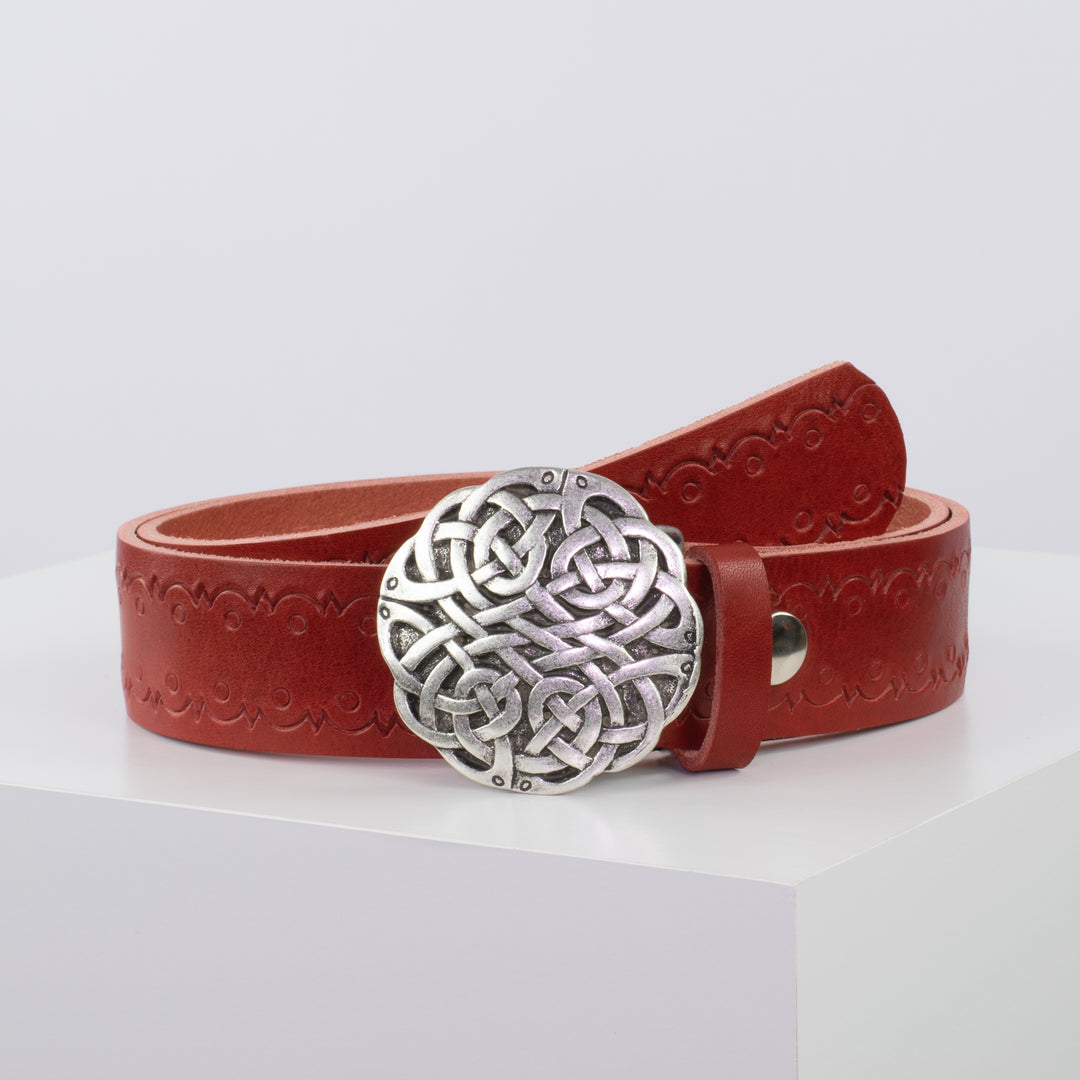 Ledergürtel 4cm mit Schnalle Gordischer Knoten rot Lochwelle
