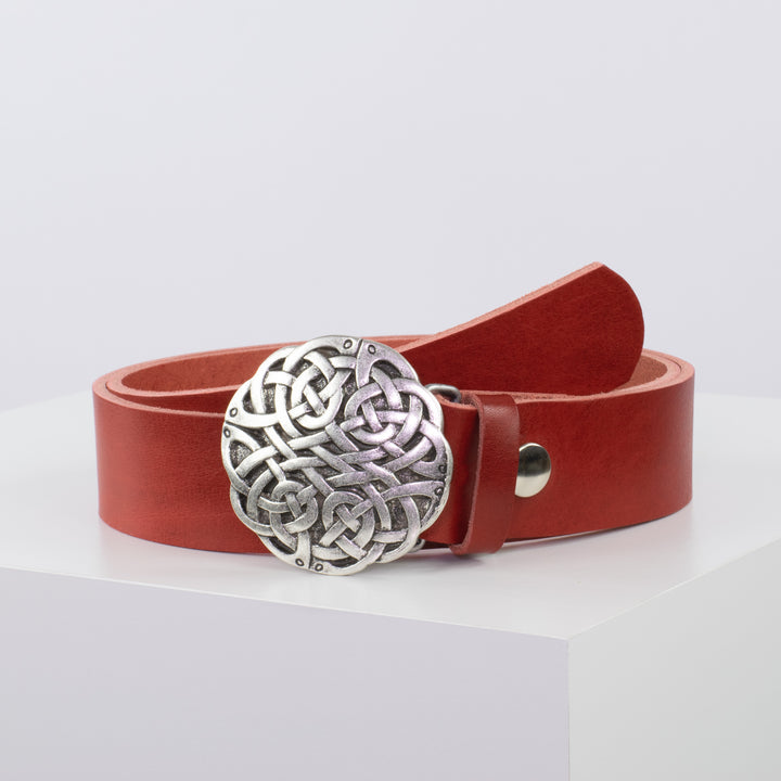 Ledergürtel 4cm mit Schnalle Gordischer Knoten rot ohne Muster