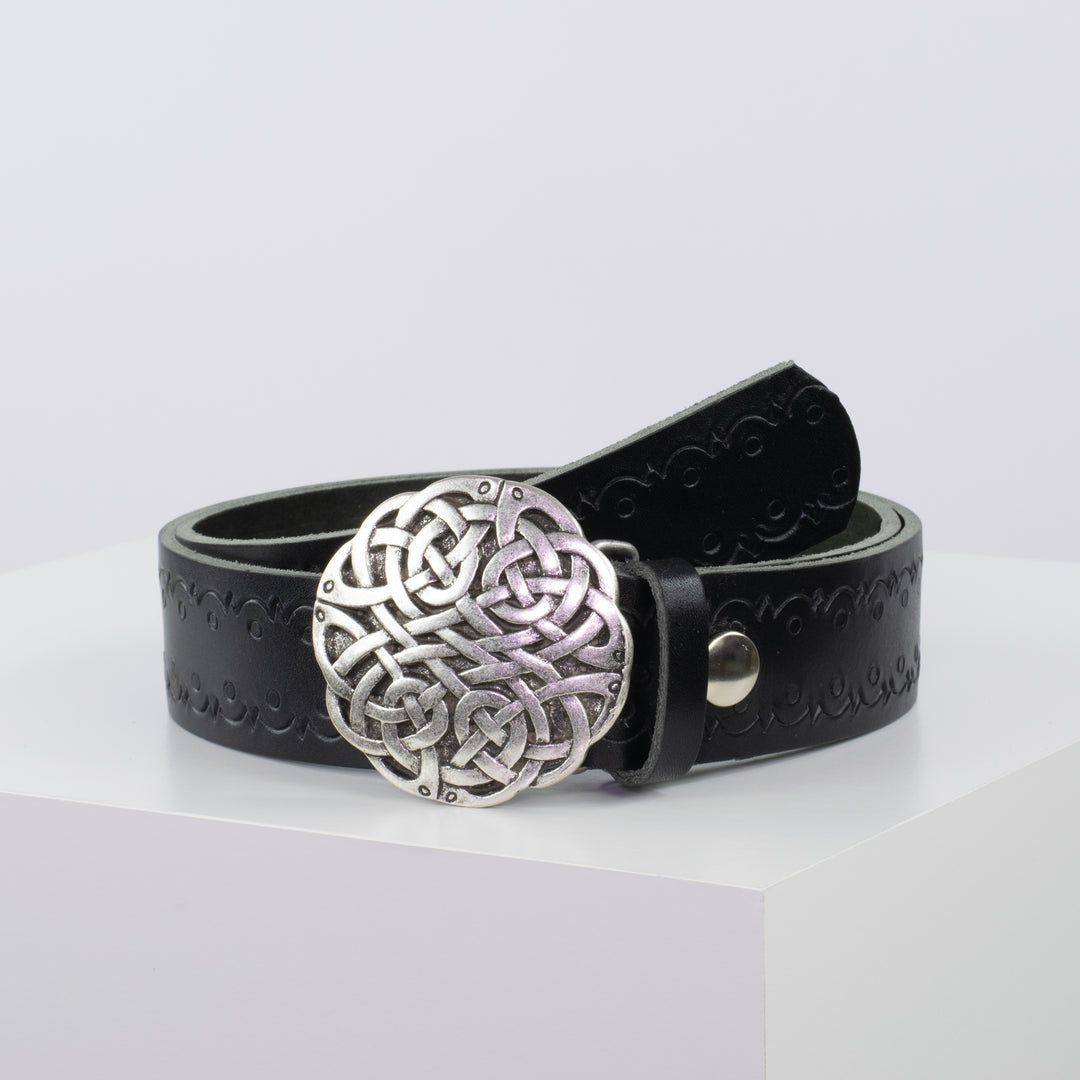 Ledergürtel 4cm mit Schnalle Gordischer Knoten schwarz Lochwelle