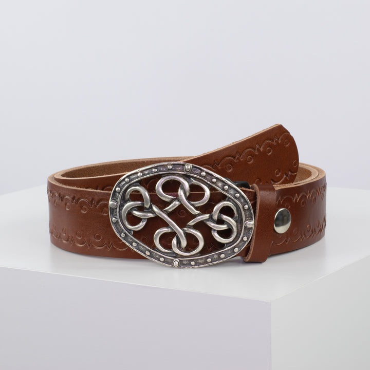 Ledergürtel 4cm mit Schnalle Verknoteter Knoten cognac Lochwelle
