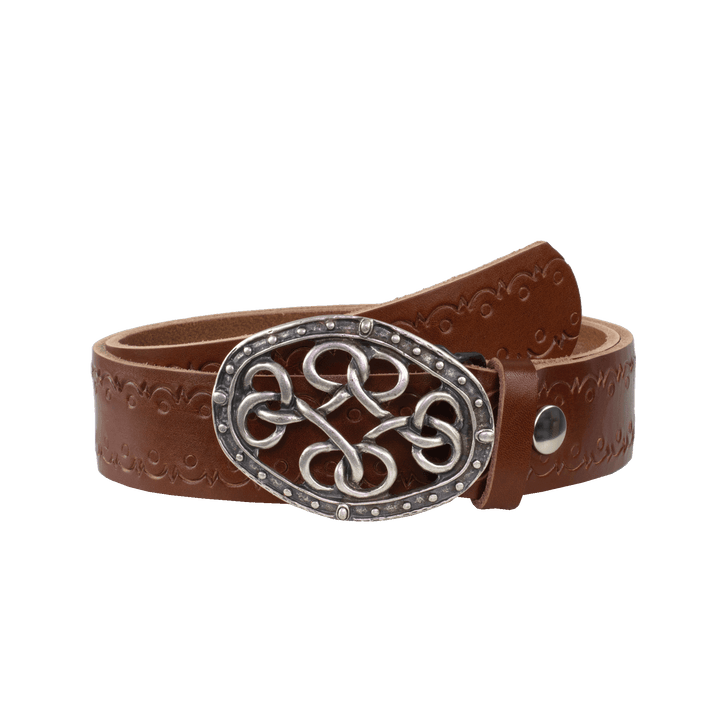 Ledergürtel 4cm mit Schnalle Verknoteter Knoten cognac Lochwelle
