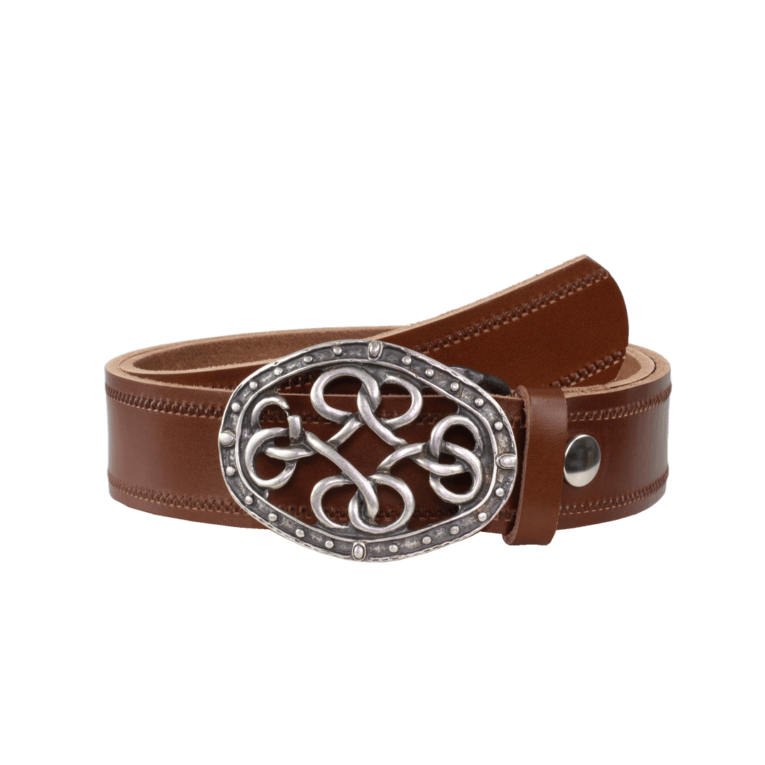 Ledergürtel 4cm mit Schnalle Verknoteter Knoten cognac Reißverschluss