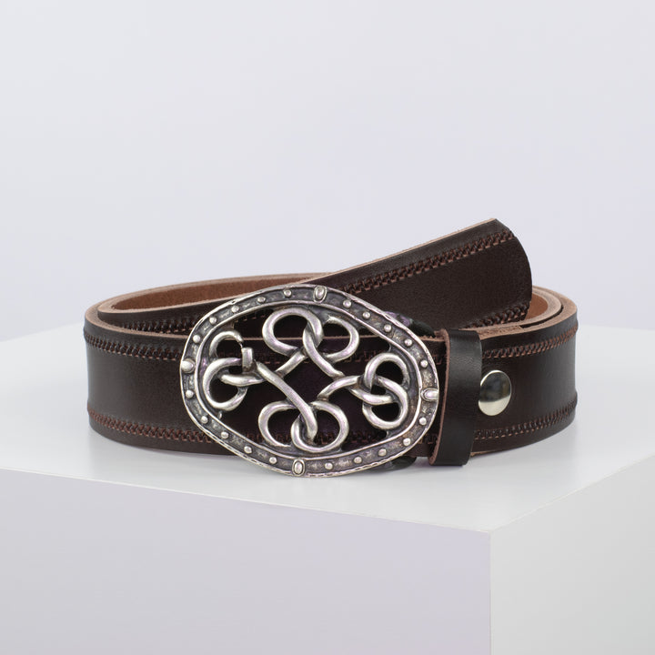 Ledergürtel 4cm mit Schnalle Verknoteter Knoten dunkelbraun Reißverschluss