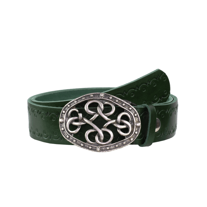 Ledergürtel 4cm mit Schnalle Verknoteter Knoten grün Lochwelle