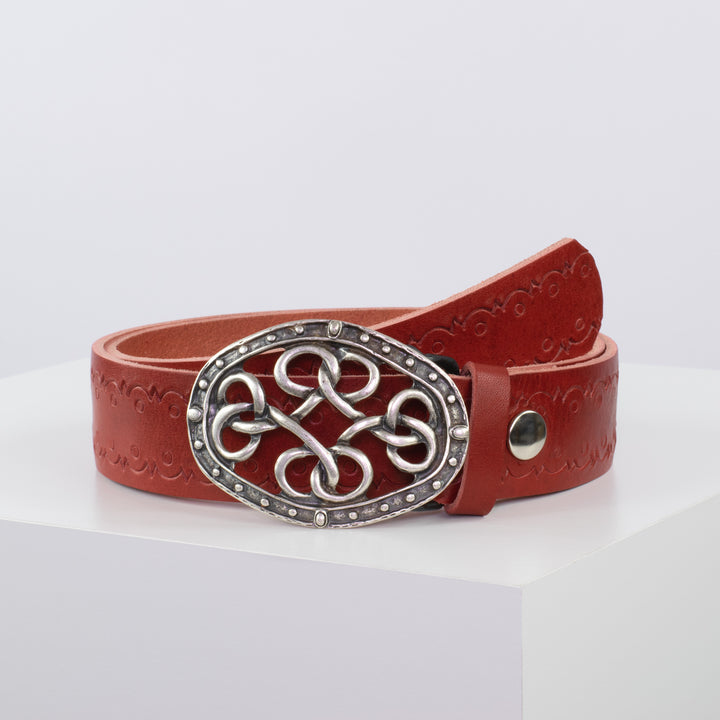 Ledergürtel 4cm mit Schnalle Verknoteter Knoten rot Lochwelle