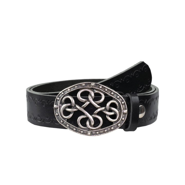 Ledergürtel 4cm mit Schnalle Verknoteter Knoten schwarz Lochwelle