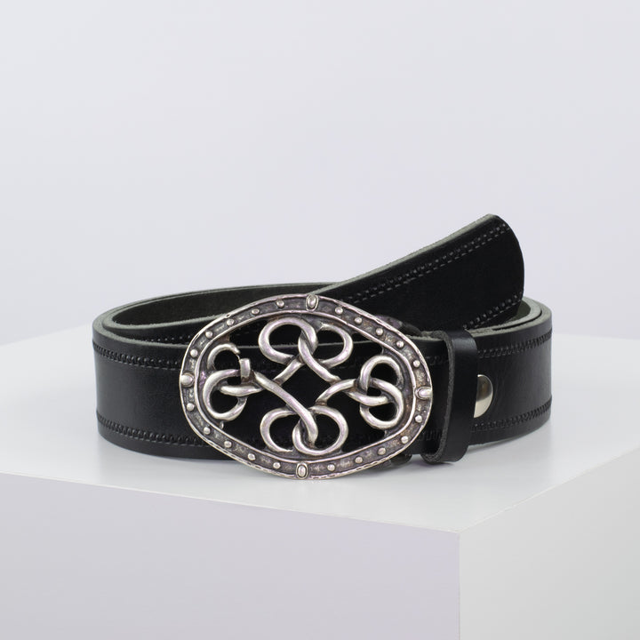 Ledergürtel 4cm mit Schnalle Verknoteter Knoten schwarz Reißverschluss