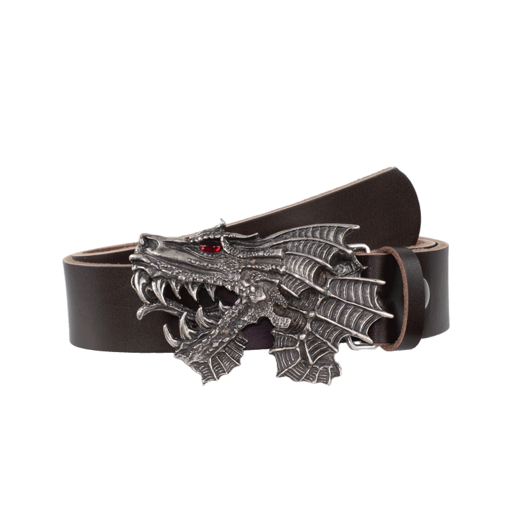 Ledergürtel 4cm mit Schnalle Drache dunkelbraun ohne Muster