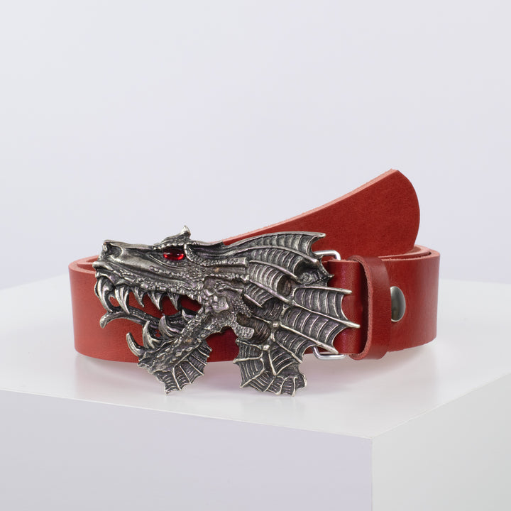 Ledergürtel 4cm mit Schnalle Drache rot ohne Muster