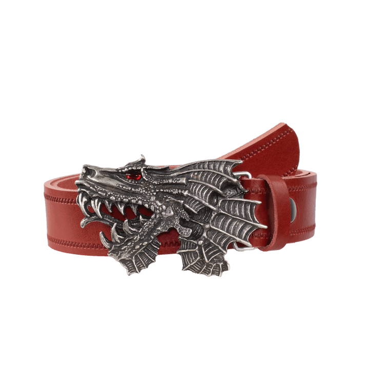 Ledergürtel 4cm mit Schnalle Drache rot Reißverschluss