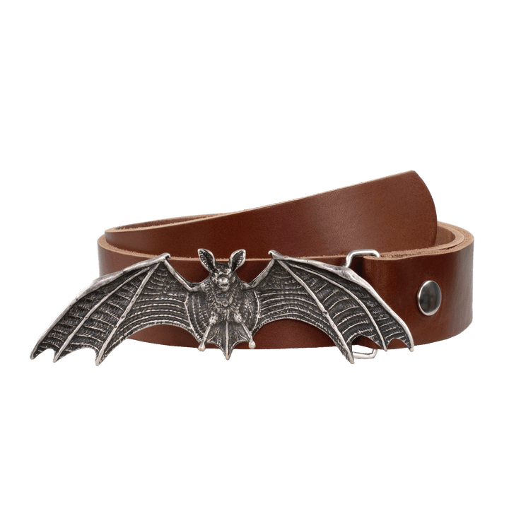Ledergürtel 4cm mit Schnalle Fledermaus cognac ohne Muster