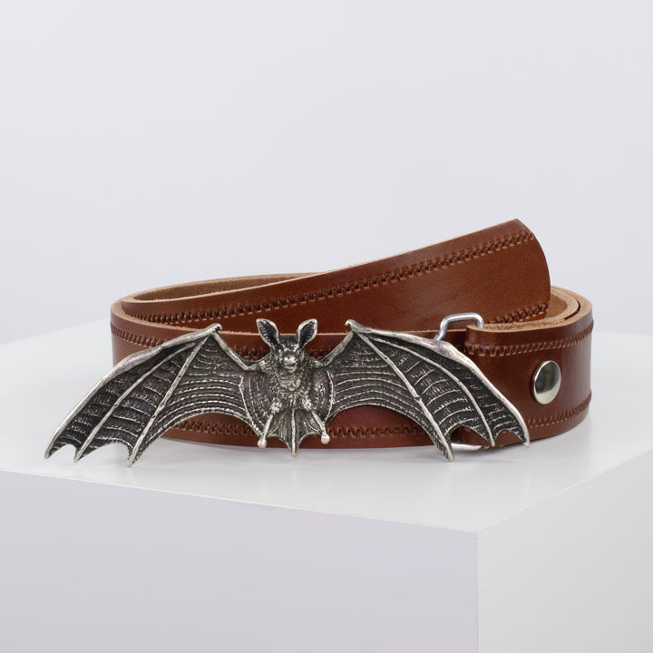 Ledergürtel 4cm mit Schnalle Fledermaus cognac Reißverschluss