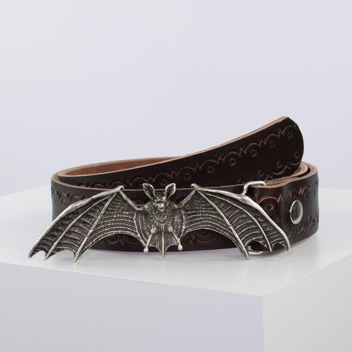 Ledergürtel 4cm mit Schnalle Fledermaus dunkelbraun Lochwelle