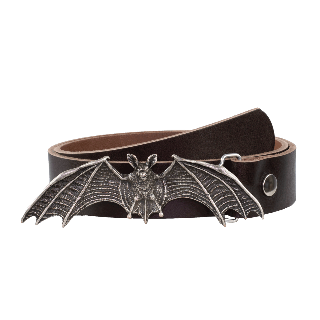 Ledergürtel 4cm mit Schnalle Fledermaus dunkelbraun ohne Muster
