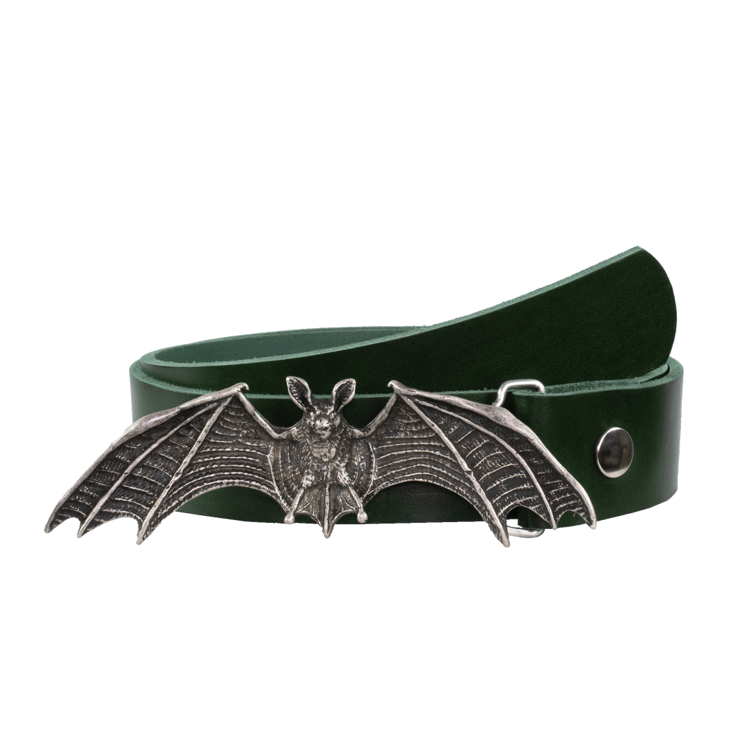Ledergürtel 4cm mit Schnalle Fledermaus grün ohne Muster