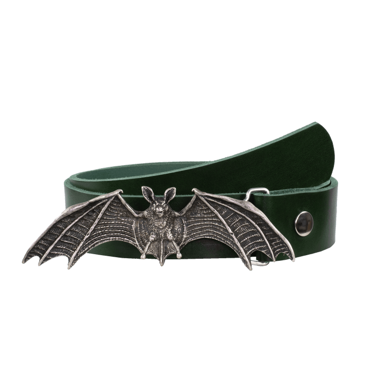 Ledergürtel 4cm mit Schnalle Fledermaus grün ohne Muster