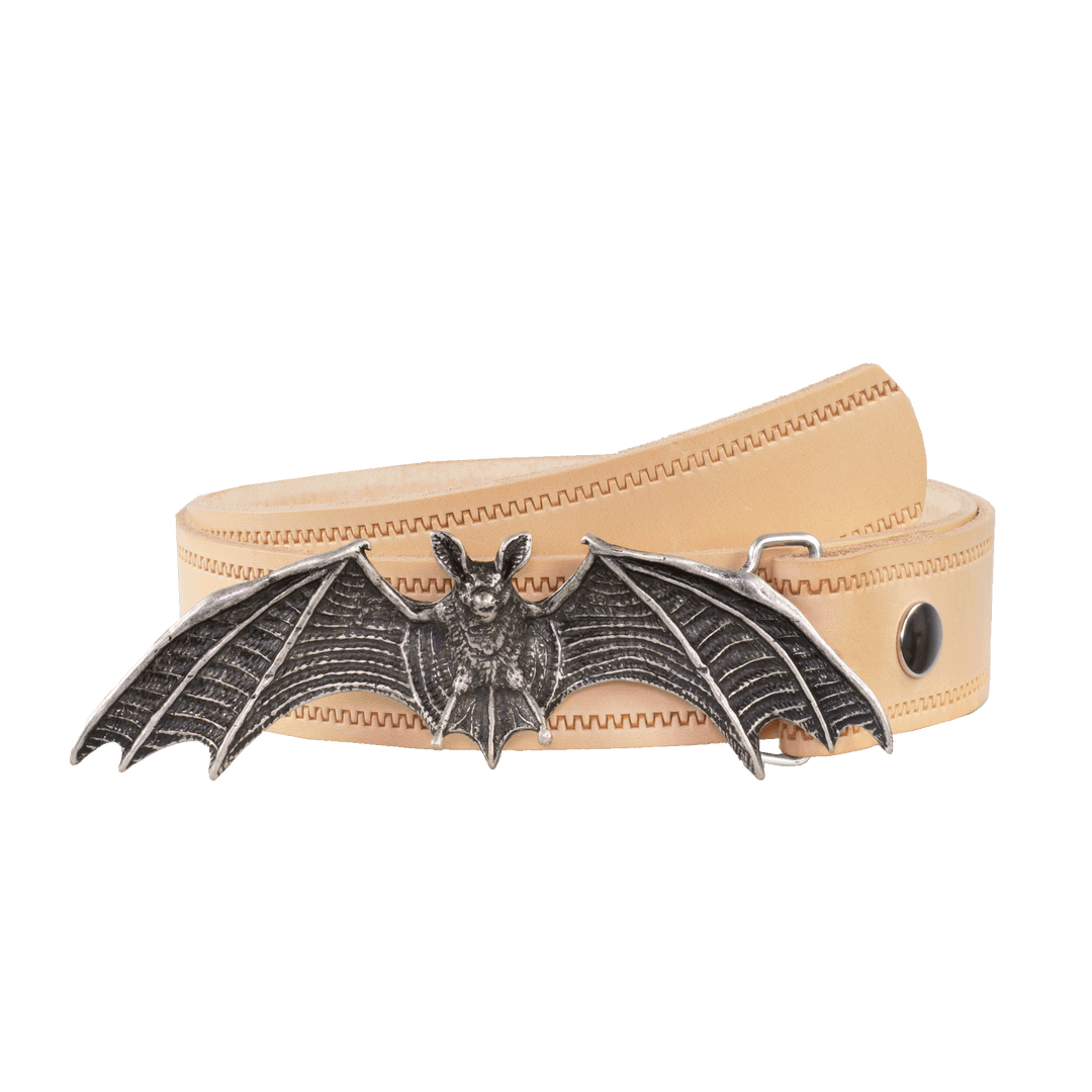 Ledergürtel 4cm mit Schnalle Fledermaus natur Reißverschluss