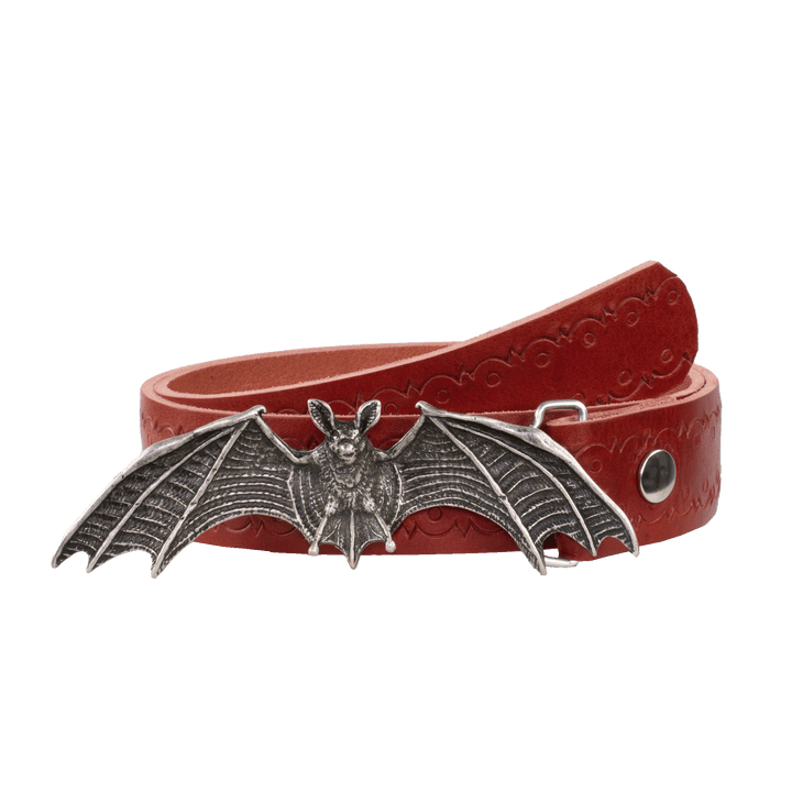 Ledergürtel 4cm mit Schnalle Fledermaus rot Lochwelle