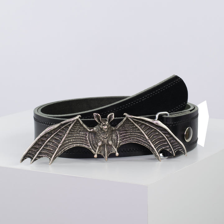 Ledergürtel 4cm mit Schnalle Fledermaus schwarz Reißverschluss