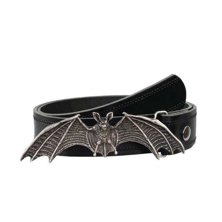 Ledergürtel 4cm mit Schnalle Fledermaus schwarz Reißverschluss