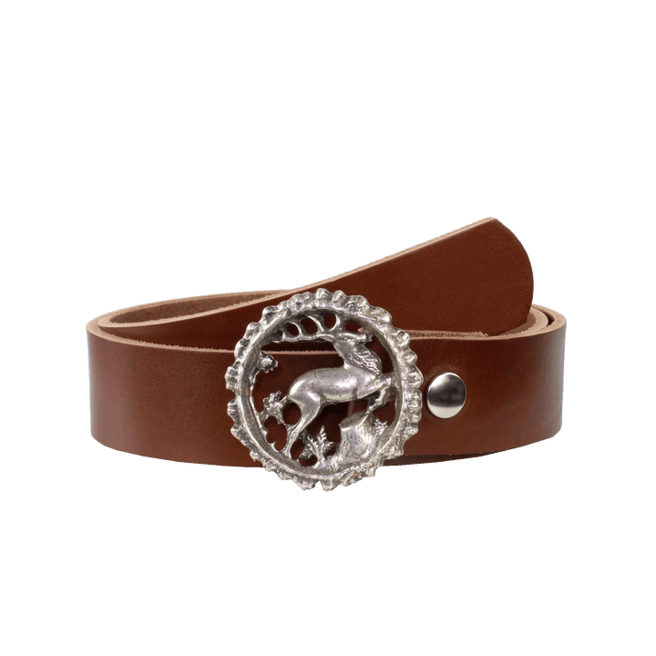 Ledergürtel 4cm mit Schnalle Hirsch cognac ohne Muster