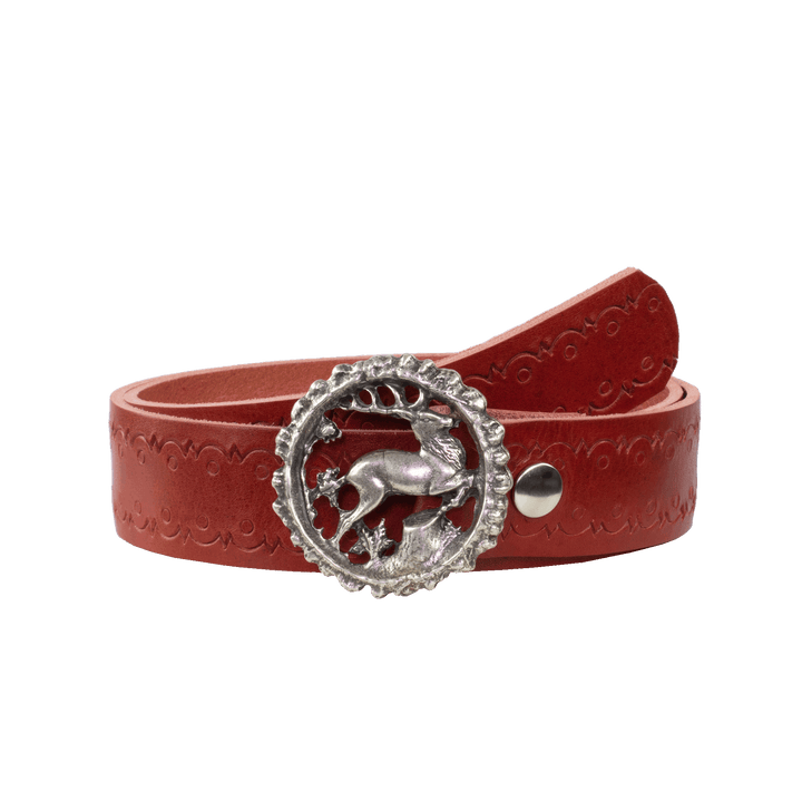 Ledergürtel 4cm mit Schnalle Hirsch rot Lochwelle