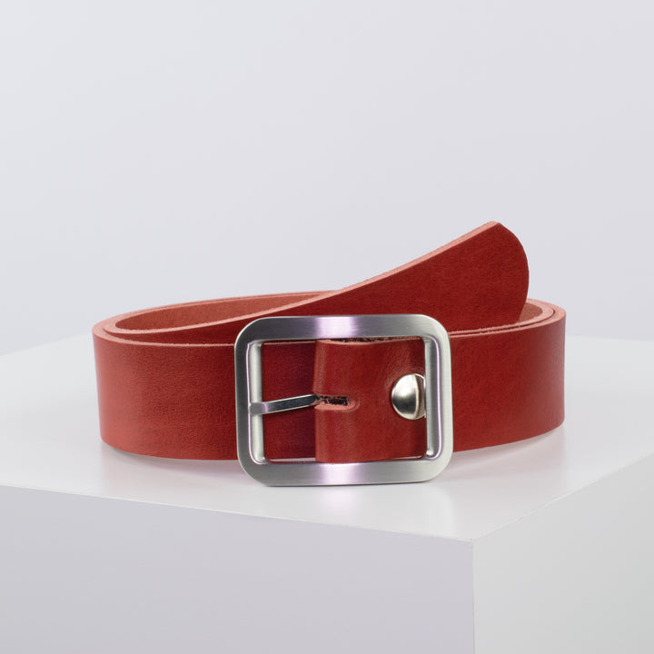 Ledergürtel 4cm mit Schnalle Munich rot ohne Muster