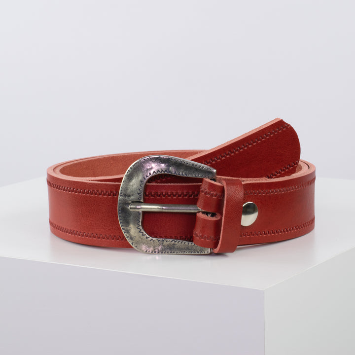 Ledergürtel 4cm mit Schnalle Berlin rot Reißverschluss