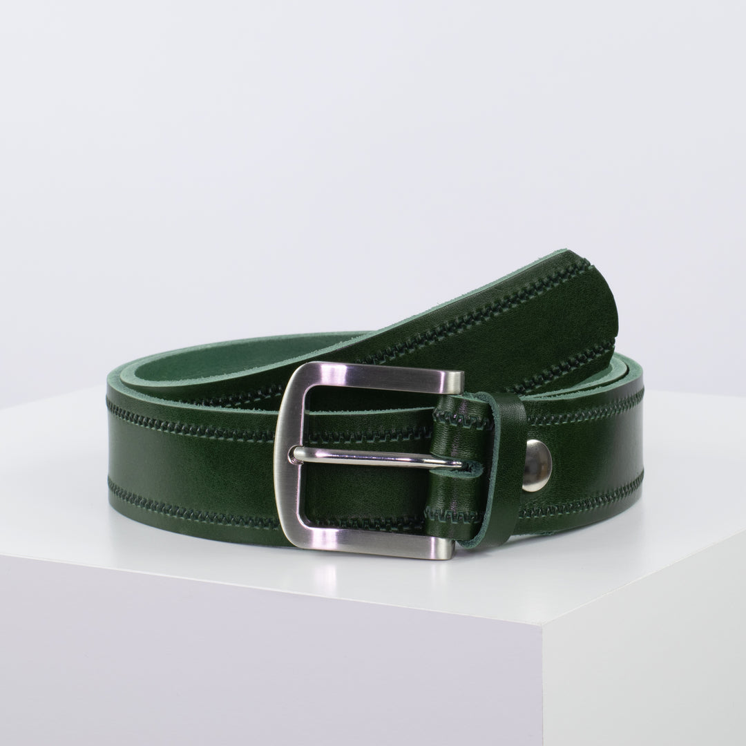 Ledergürtel 4cm mit Schnalle Tokyo grün Reißverschluss