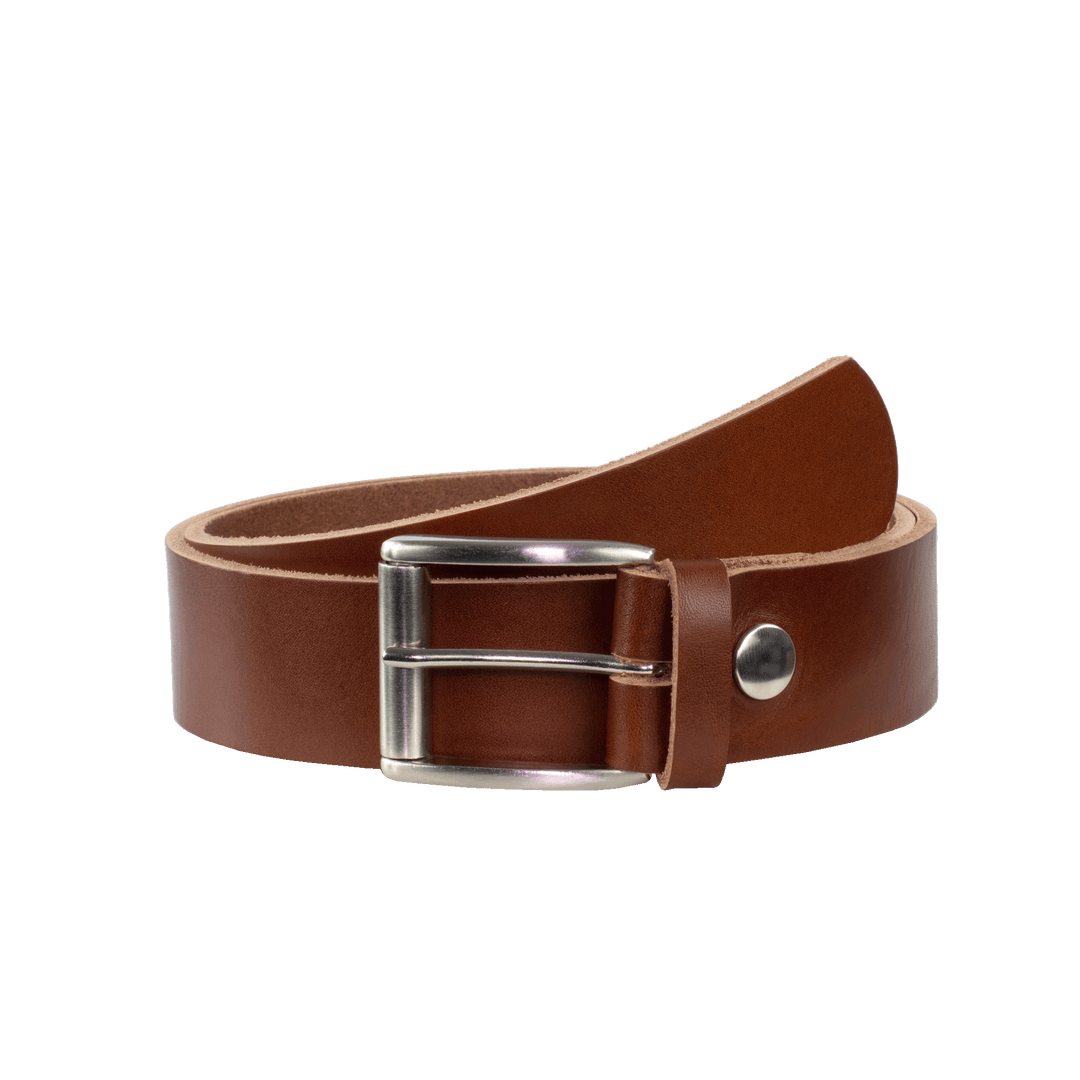 Ledergürtel 4cm mit Schnalle Amsterdam silber glänzend cognac ohne Muster