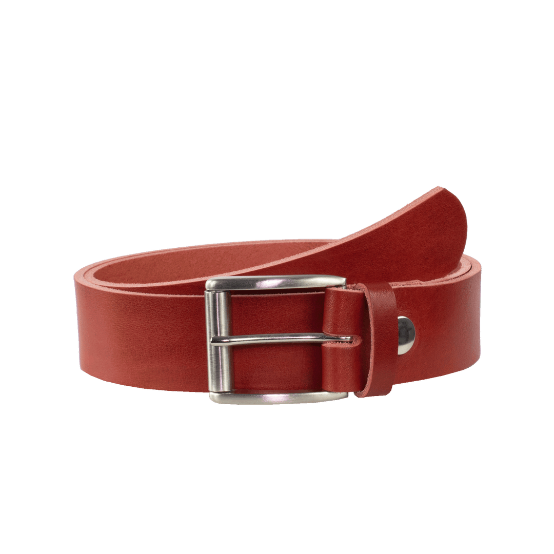 Ledergürtel 4cm mit Schnalle Amsterdam silber glänzend rot ohne Muster