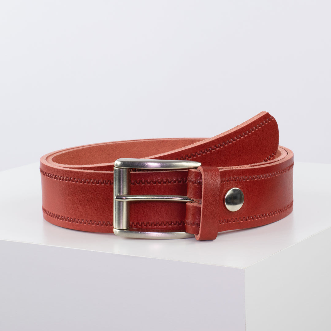 Ledergürtel 4cm mit Schnalle Amsterdam silber glänzend rot Reißverschluss
