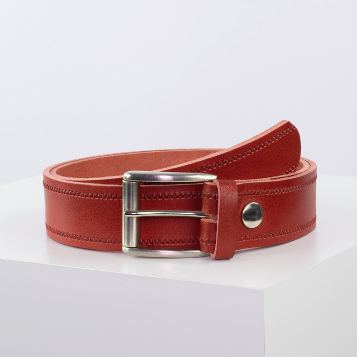 Ledergürtel 4cm mit Schnalle Amsterdam silber glänzend rot Reißverschluss