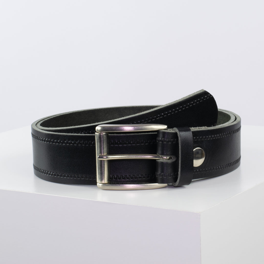 Ledergürtel 4cm mit Schnalle Amsterdam silber glänzend schwarz Reißverschluss