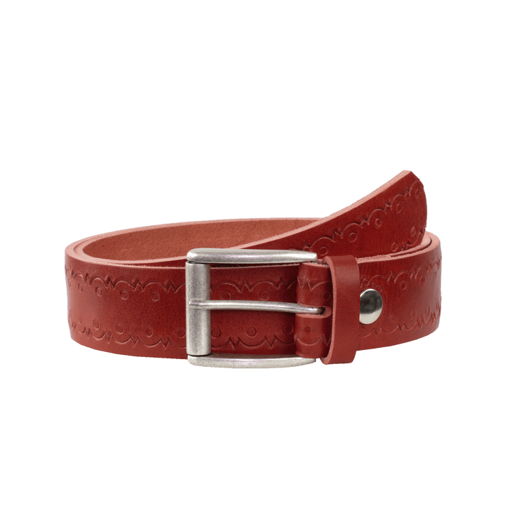 Ledergürtel 4cm mit Schnalle Amsterdam silber matt rot Lochwelle