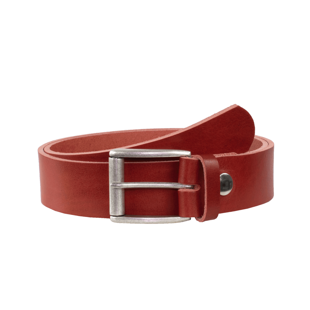 Ledergürtel 4cm mit Schnalle Amsterdam silber matt rot ohne Muster
