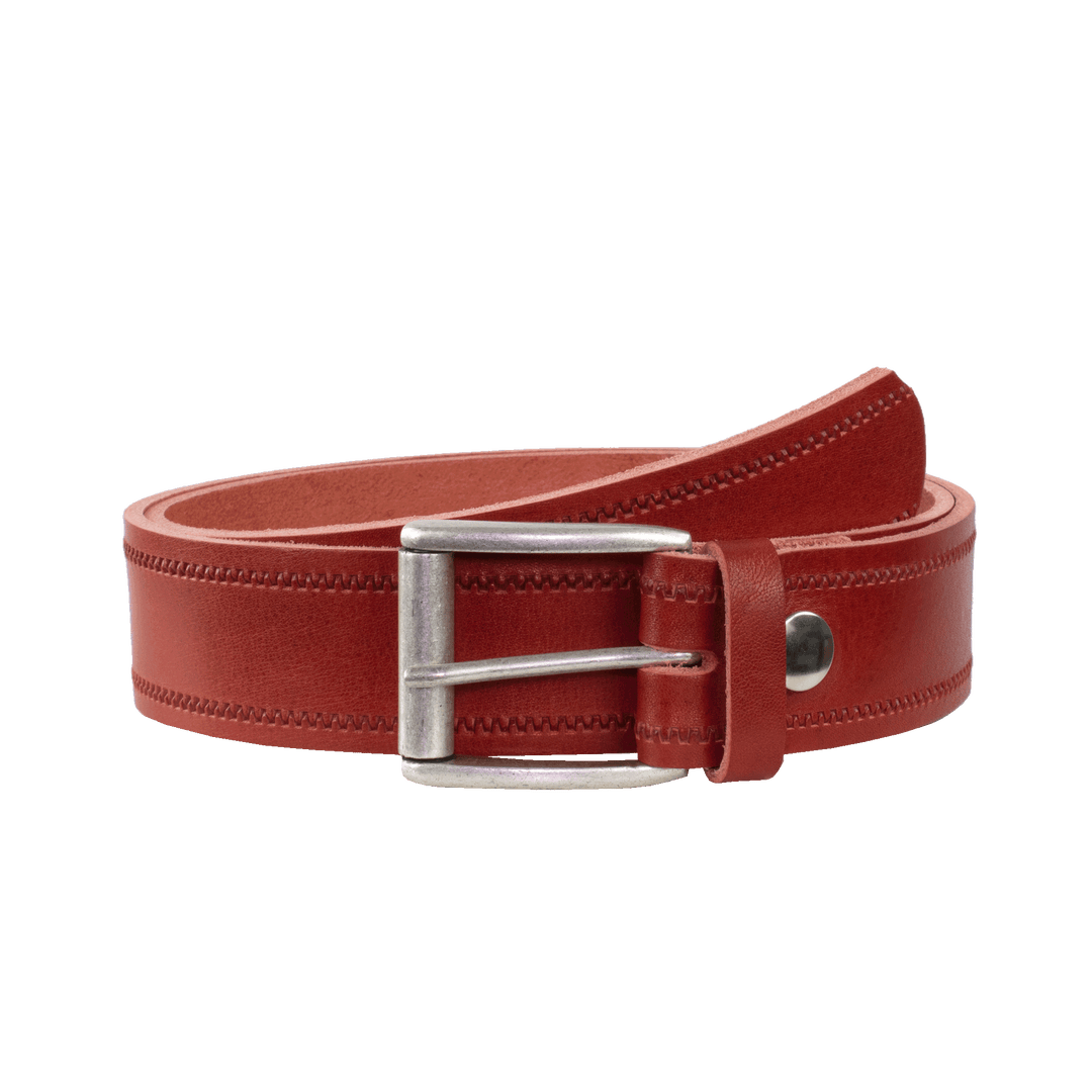 Ledergürtel 4cm mit Schnalle Amsterdam silber matt rot Reißverschluss