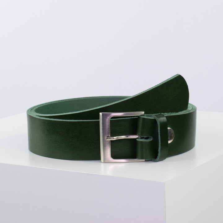 Ledergürtel 4cm mit Schnalle Copenhagen grün ohne Muster