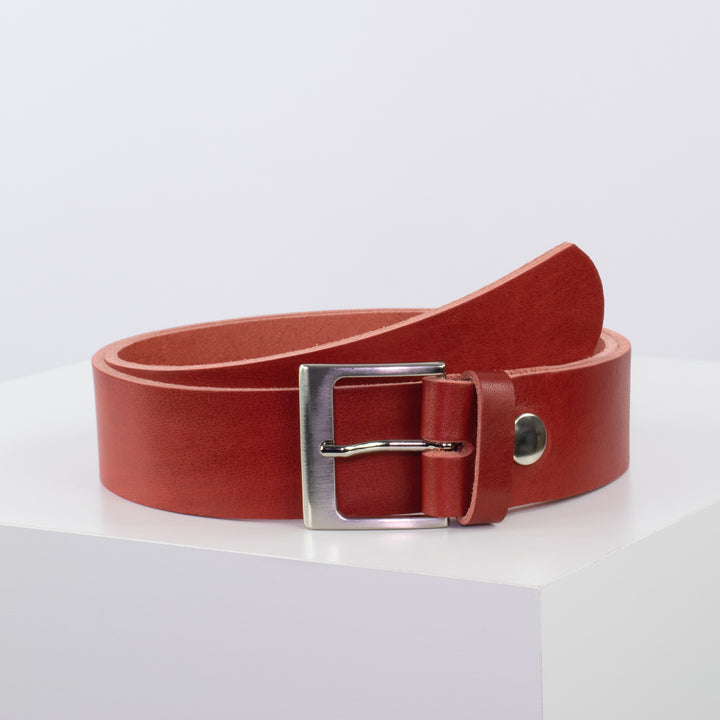 Ledergürtel 4cm mit Schnalle Copenhagen rot ohne Muster