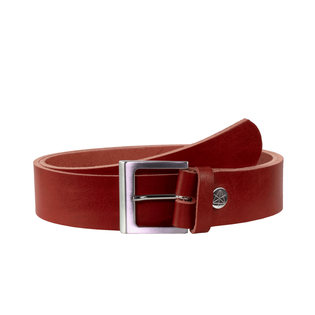 Ledergürtel 4cm mit Schnalle Graz silber glänzend rot ohne Muster