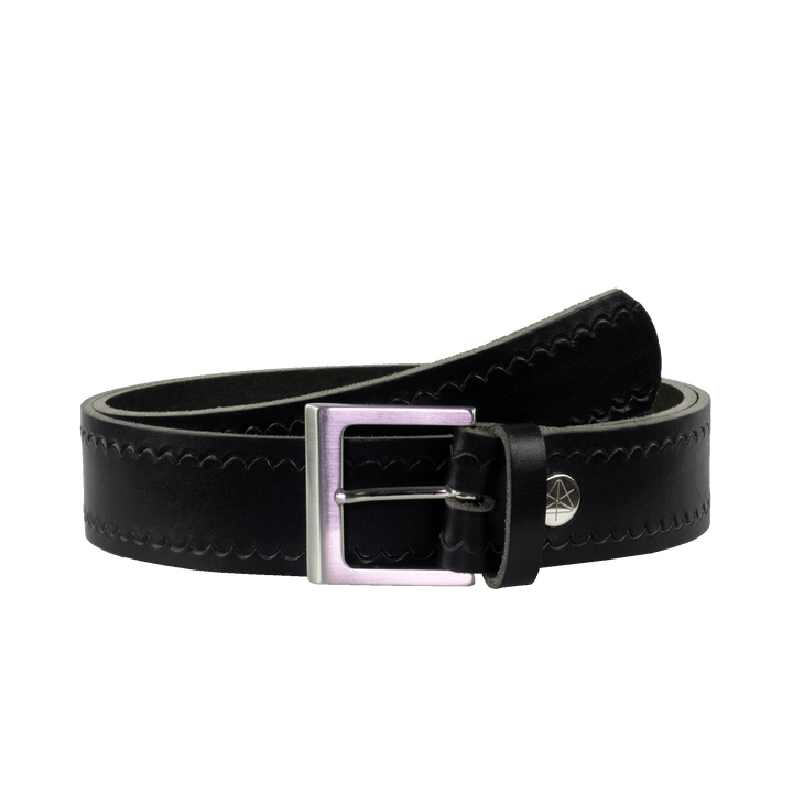 Ledergürtel 4cm mit Schnalle Graz silber glänzend schwarz kleine Welle