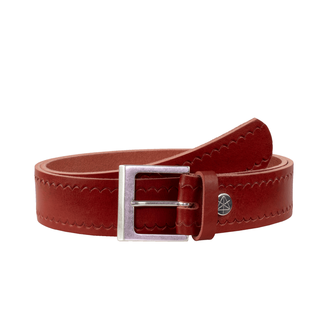 Ledergürtel 4cm mit Schnalle Graz silber matt rot kleine Welle
