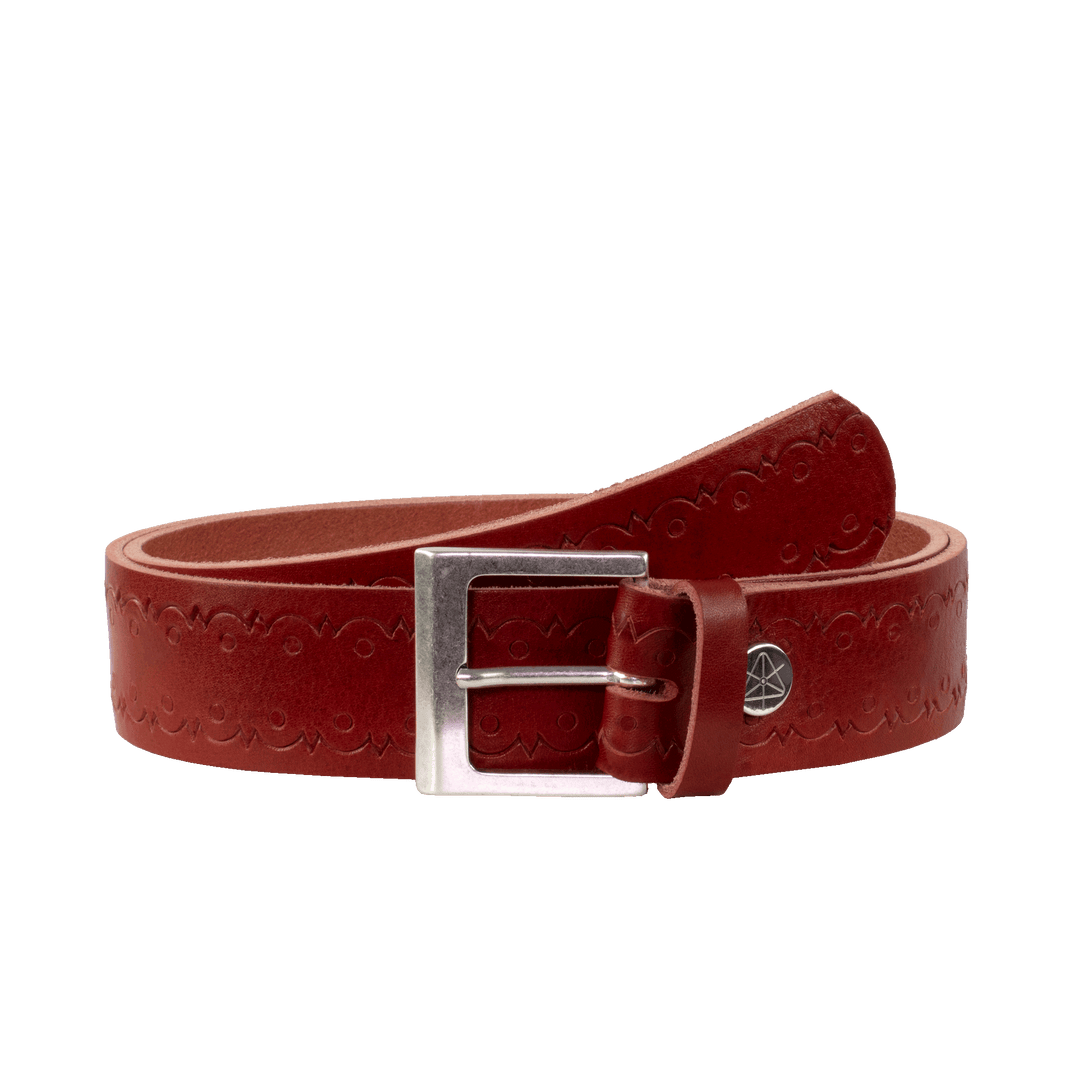 Ledergürtel 4cm mit Schnalle Graz silber matt rot Lochwelle