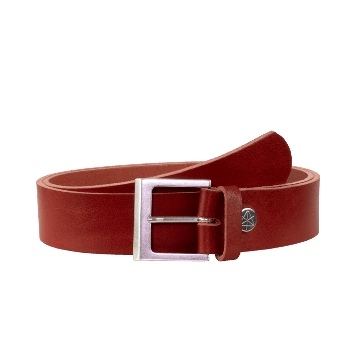 Ledergürtel 4cm mit Schnalle Graz silber matt rot ohne Muster